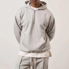 2Pcs Mens Quarter Zip Loose Hoodie