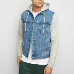 Mens Patchwork Hooded Denim Jacket