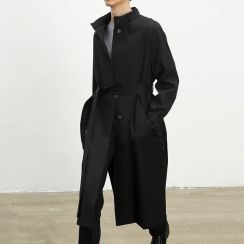 Mens Standing Collar Long Trench Coat