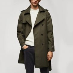 Mens Green Slim Fit Trench Coat